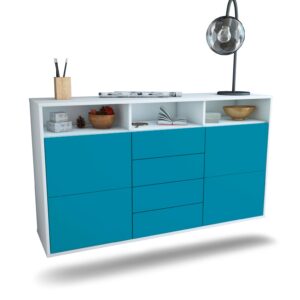 Sideboard Salem | hängend | Korpus Weiß | Front in Türkis | 136x79x35cm (BxHxT)