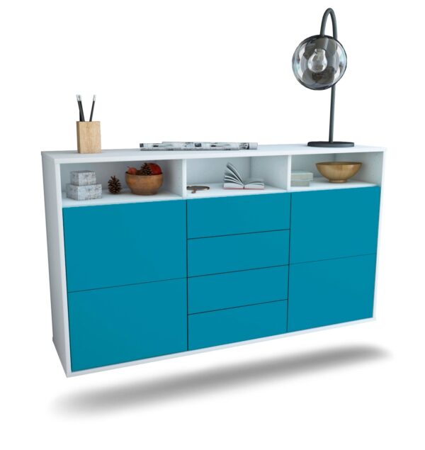 Sideboard Salem | hängend | Korpus Weiß | Front in Türkis | 136x79x35cm (BxHxT)