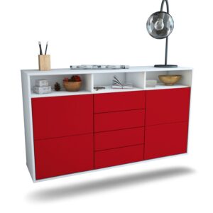 Sideboard Salem | hängend | Korpus Weiß | Front in Bordeaux | 136x79x35cm (BxHxT)