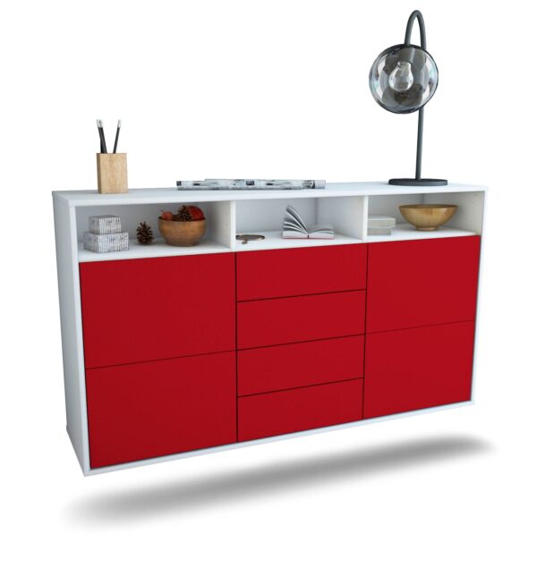 Sideboard Salem | hängend | Korpus Weiß | Front in Bordeaux | 136x79x35cm (BxHxT)