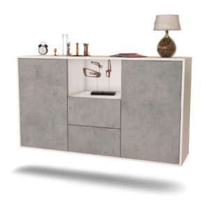 Sideboard Port St. Lucie | hängend | Korpus Weiß | Front in Beton Optik | 136x79x35cm (BxHxT)