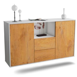 Sideboard Port St. Lucie | hängend | Korpus Weiß | Front in Eiche Holz Optik | 136x79x35cm (BxHxT)