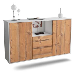 Sideboard Port St. Lucie | hängend | Korpus Weiß | Front in Pinie Holz Optik | 136x79x35cm (BxHxT)