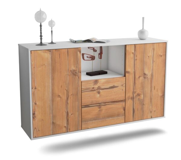 Sideboard Port St. Lucie | hängend | Korpus Weiß | Front in Pinie Holz Optik | 136x79x35cm (BxHxT)