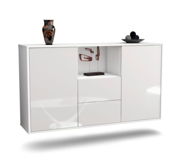 Sideboard Port St. Lucie | hängend | Korpus Weiß | Front in Hochglanz Weiß | 136x79x35cm (BxHxT)