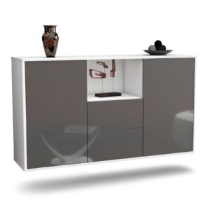 Sideboard Port St. Lucie | hängend | Korpus Weiß | Front in Hochglanz Grau | 136x79x35cm (BxHxT)