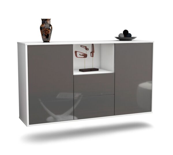 Sideboard Port St. Lucie | hängend | Korpus Weiß | Front in Hochglanz Grau | 136x79x35cm (BxHxT)