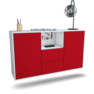Sideboard Port St. Lucie | hängend | Korpus Weiß | Front in Bordeaux | 136x79x35cm (BxHxT)