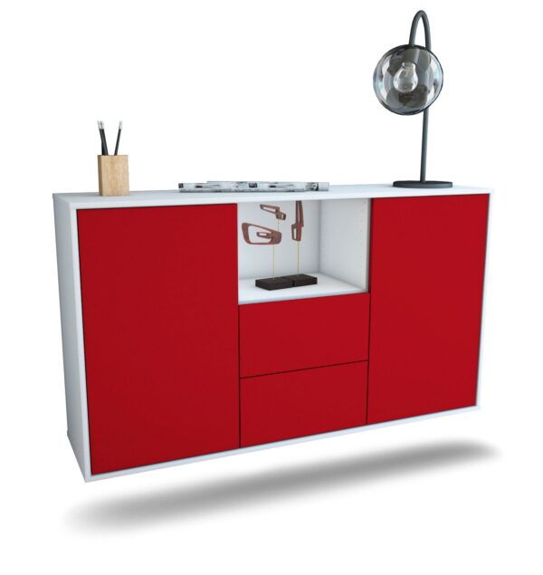 Sideboard Port St. Lucie | hängend | Korpus Weiß | Front in Bordeaux | 136x79x35cm (BxHxT)