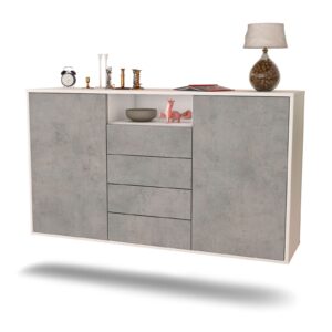 Sideboard Eugene | hängend | Korpus Weiß | Front in Beton Optik | 136x79x35cm (BxHxT)