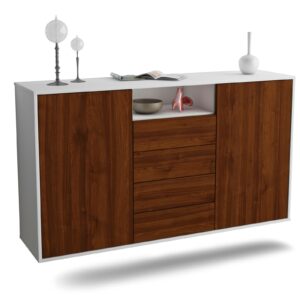 Sideboard Eugene | hängend | Korpus Weiß | Front in Walnuss Holz Optik | 136x79x35cm (BxHxT)