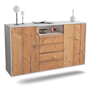 Sideboard Eugene | hängend | Korpus Weiß | Front in Pinie Holz Optik | 136x79x35cm (BxHxT)