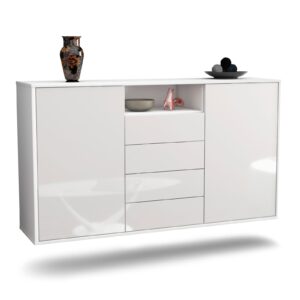 Sideboard Eugene | hängend | Korpus Weiß | Front in Hochglanz Weiß | 136x79x35cm (BxHxT)