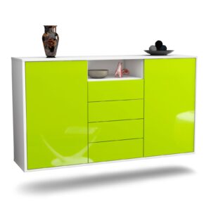 Sideboard Eugene | hängend | Korpus Weiß | Front in Hochglanz Grün | 136x79x35cm (BxHxT)