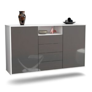 Sideboard Eugene | hängend | Korpus Weiß | Front in Hochglanz Grau | 136x79x35cm (BxHxT)