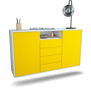 Sideboard Eugene | hängend | Korpus Weiß | Front in Gelb | 136x79x35cm (BxHxT)