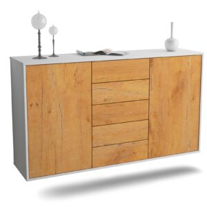 Sideboard Pembroke Pines | hängend | Korpus Weiß | Front in Eiche Holz Optik | 136x79x35cm (BxHxT)