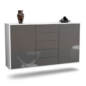 Sideboard Pembroke Pines | hängend | Korpus Weiß | Front in Hochglanz Grau | 136x79x35cm (BxHxT)