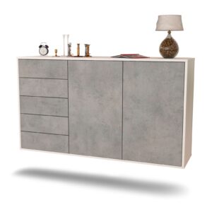 Sideboard Peoria | hängend | Korpus Weiß | Front in Beton Optik | 136x79x35cm (BxHxT)