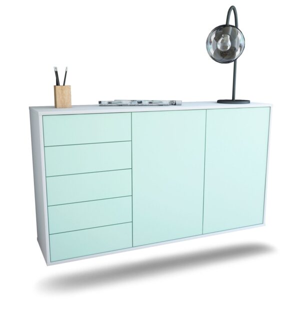 Sideboard Peoria | hängend | Korpus Weiß | Front in Mint | 136x79x35cm (BxHxT)