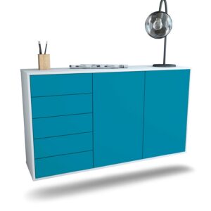 Sideboard Peoria | hängend | Korpus Weiß | Front in Türkis | 136x79x35cm (BxHxT)