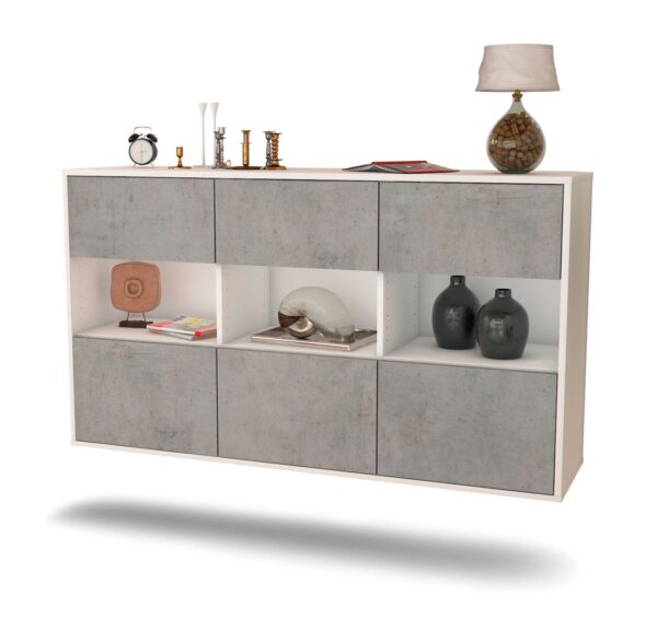 Sideboard Paterson | hängend | Korpus Weiß | Front in Beton Optik | 136x79x35cm (BxHxT)
