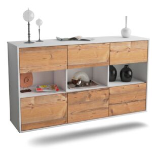 Sideboard Paterson | hängend | Korpus Weiß | Front in Pinie Holz Optik | 136x79x35cm (BxHxT)
