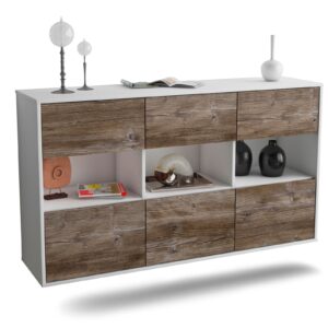Sideboard Paterson | hängend | Korpus Weiß | Front in Treibholz Holz Optik | 136x79x35cm (BxHxT)