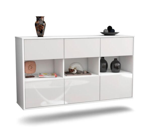 Sideboard Paterson | hängend | Korpus Weiß | Front in Hochglanz Weiß | 136x79x35cm (BxHxT)