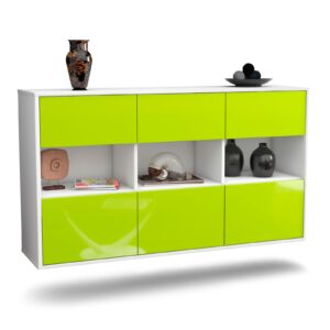 Sideboard Paterson | hängend | Korpus Weiß | Front in Hochglanz Grün | 136x79x35cm (BxHxT)