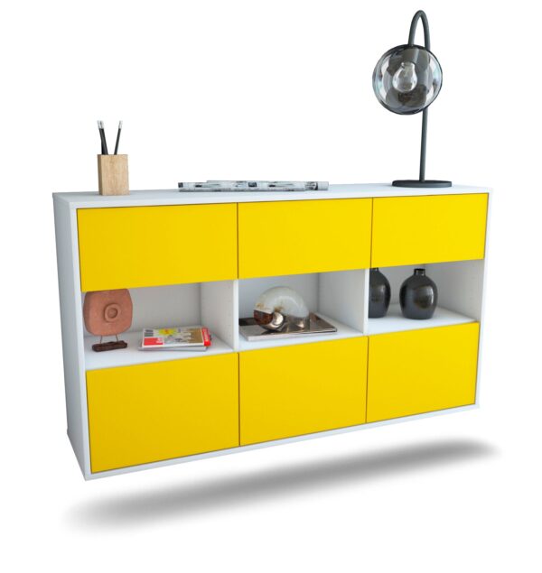 Sideboard Paterson | hängend | Korpus Weiß | Front in Gelb | 136x79x35cm (BxHxT)
