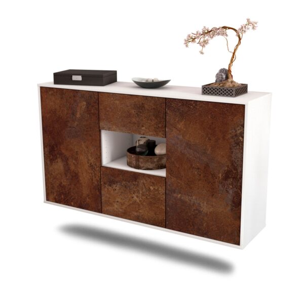 Sideboard Pasadena | hängend | Korpus Weiß | Front in Rost Optik | 136x79x35cm (BxHxT)
