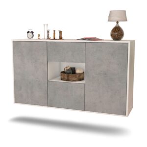Sideboard Pasadena | hängend | Korpus Weiß | Front in Beton Optik | 136x79x35cm (BxHxT)