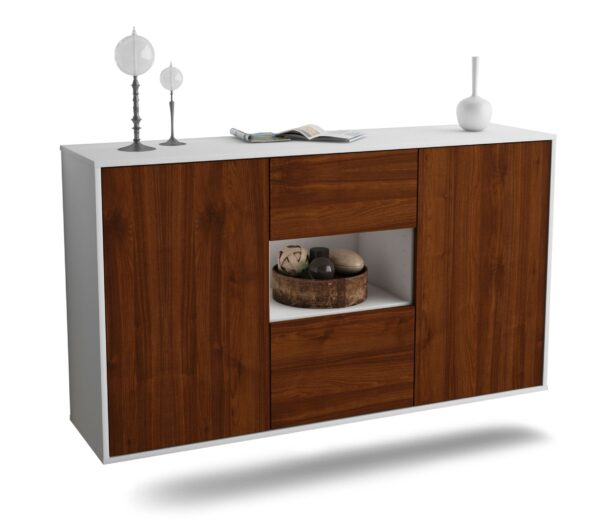 Sideboard Pasadena | hängend | Korpus Weiß | Front in Walnuss Holz Optik | 136x79x35cm (BxHxT)