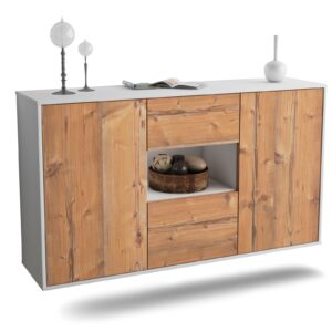 Sideboard Pasadena | hängend | Korpus Weiß | Front in Pinie Holz Optik | 136x79x35cm (BxHxT)
