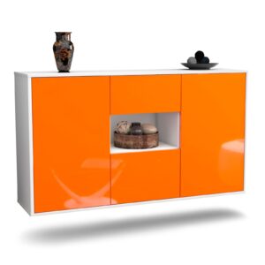 Sideboard Pasadena | hängend | Korpus Weiß | Front in Hochglanz Orange | 136x79x35cm (BxHxT)