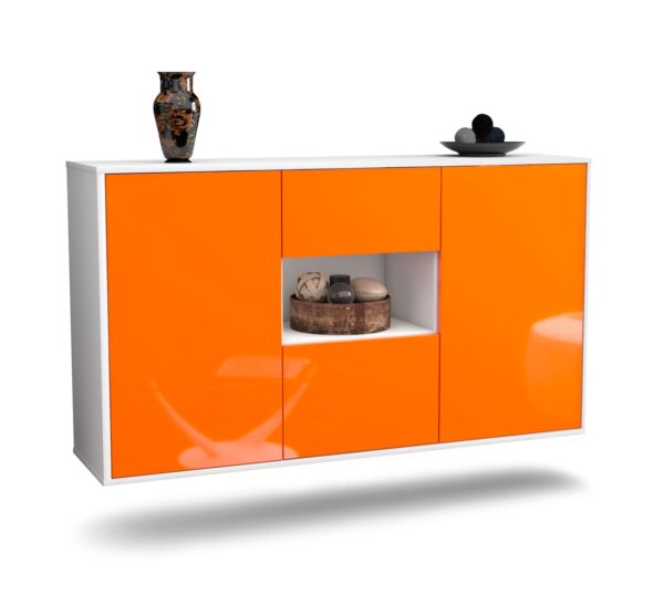 Sideboard Pasadena | hängend | Korpus Weiß | Front in Hochglanz Orange | 136x79x35cm (BxHxT)