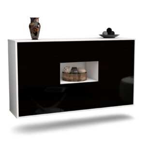 Sideboard Pasadena | hängend | Korpus Weiß | Front in Hochglanz Schwarz | 136x79x35cm (BxHxT)