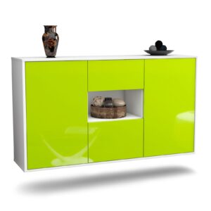 Sideboard Pasadena | hängend | Korpus Weiß | Front in Hochglanz Grün | 136x79x35cm (BxHxT)