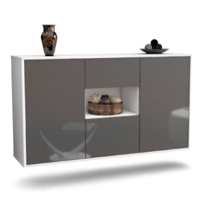 Sideboard Pasadena | hängend | Korpus Weiß | Front in Hochglanz Grau | 136x79x35cm (BxHxT)