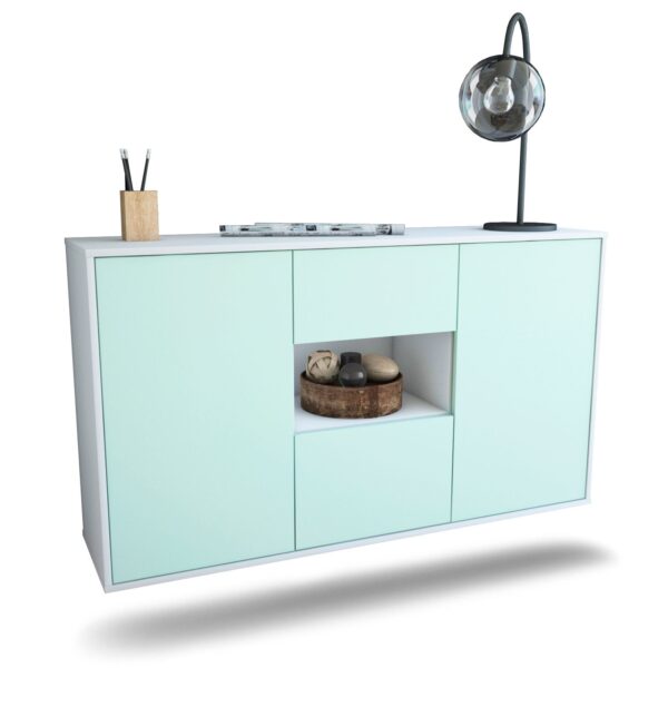 Sideboard Pasadena | hängend | Korpus Weiß | Front in Mint | 136x79x35cm (BxHxT)