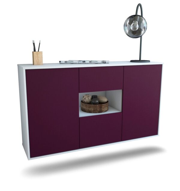 Sideboard Pasadena | hängend | Korpus Weiß | Front in Lila | 136x79x35cm (BxHxT)