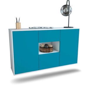 Sideboard Pasadena | hängend | Korpus Weiß | Front in Türkis | 136x79x35cm (BxHxT)