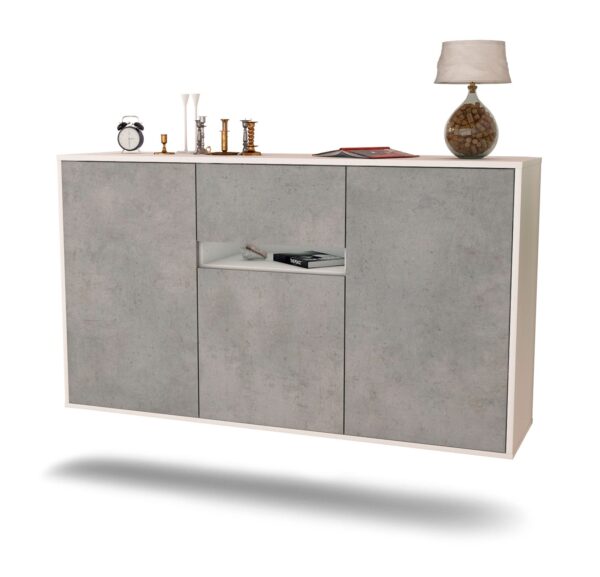 Sideboard Hampton | hängend | Korpus Weiß | Front in Beton Optik | 136x79x35cm (BxHxT)