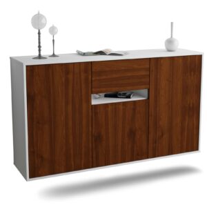 Sideboard Hampton | hängend | Korpus Weiß | Front in Walnuss Holz Optik | 136x79x35cm (BxHxT)