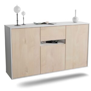 Sideboard Hampton | hängend | Korpus Weiß | Front in Zeder Holz Optik | 136x79x35cm (BxHxT)