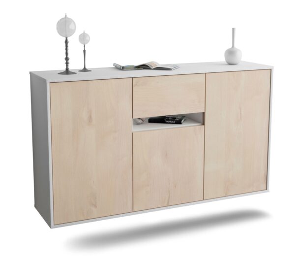 Sideboard Hampton | hängend | Korpus Weiß | Front in Zeder Holz Optik | 136x79x35cm (BxHxT)