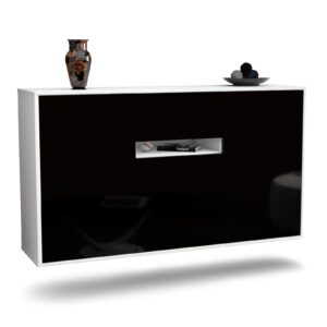 Sideboard Hampton | hängend | Korpus Weiß | Front in Hochglanz Schwarz | 136x79x35cm (BxHxT)