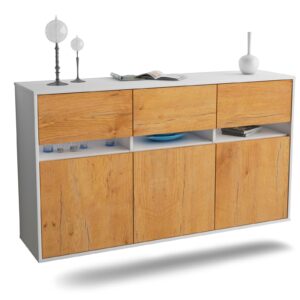 Sideboard Joliet | hängend | Korpus Weiß | Front in Eiche Holz Optik | 136x79x35cm (BxHxT)