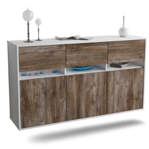 Sideboard Joliet | hängend | Korpus Weiß | Front in Treibholz Holz Optik | 136x79x35cm (BxHxT)